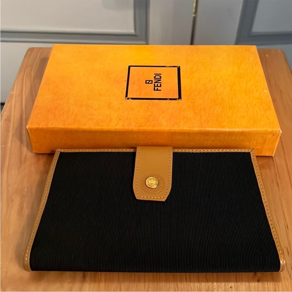 Authentic Fendi vintage black and tan fabric wallet